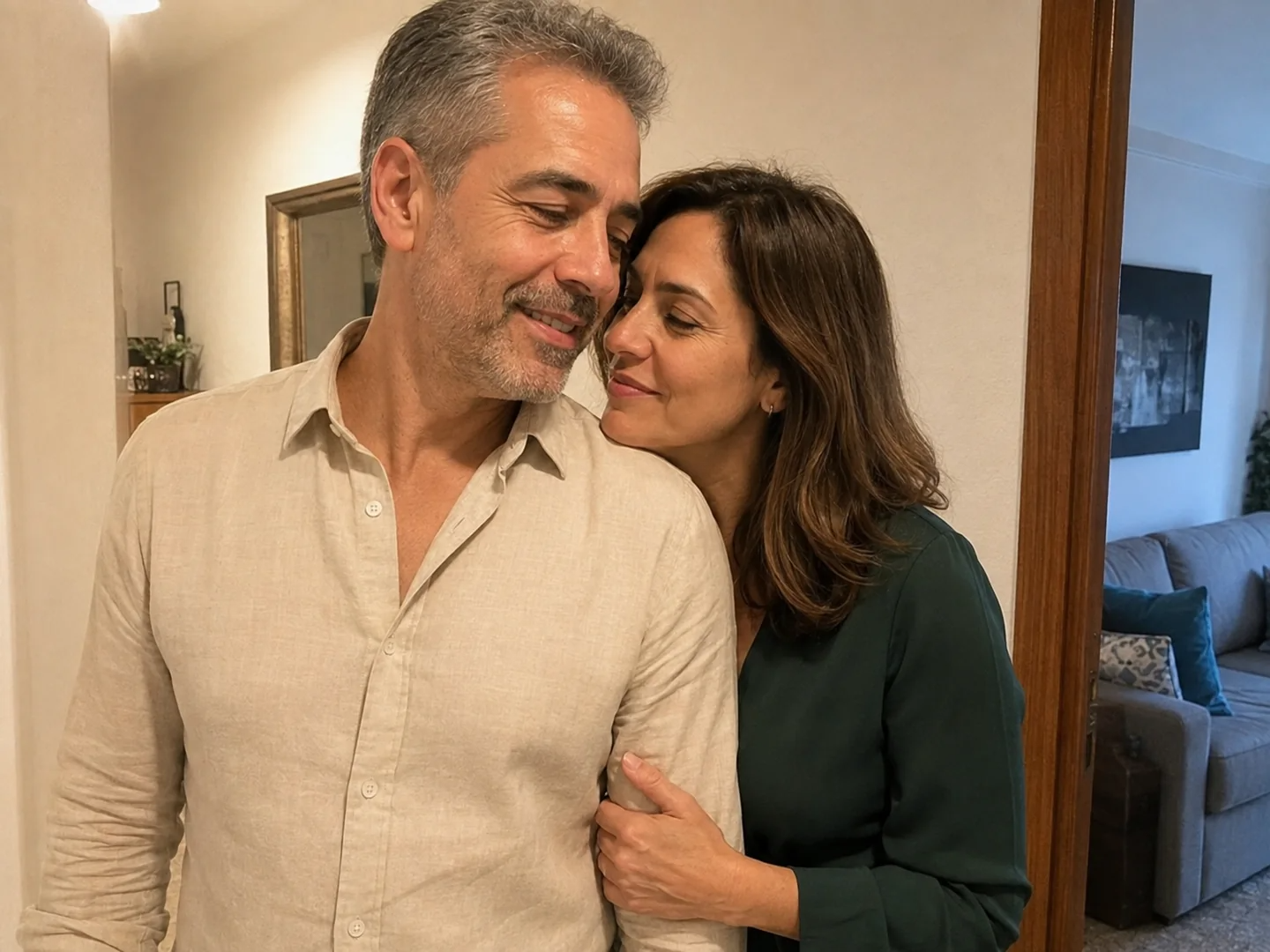 Recreación del relato: la pareja se acerca antes de salir de casa